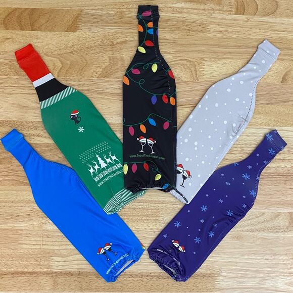 Toast the Season Christmas Wine Bottle Cover - Set of Five - Picture 4 of 9